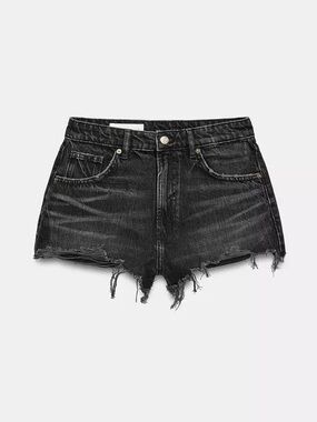 Zara High Waist Denim Short in Black